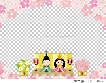 桜の背景のひなまつりフレーム 桜の背景のひなまつりフレーム 135864687