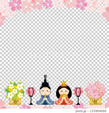 Hinamatsuri frame on a cherry blossom background 135864688