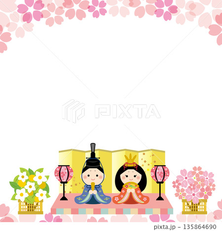 桜の背景のひなまつりフレーム 135864690