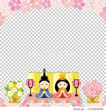 桜の背景のひなまつりフレーム 135864690