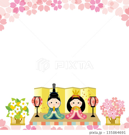 桜の背景のひなまつりフレーム 135864691