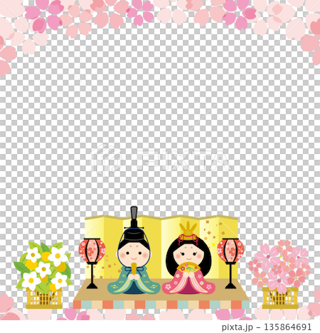 桜の背景のひなまつりフレーム 135864691