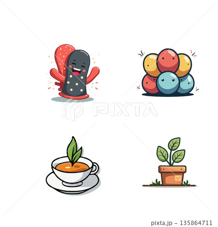 Illustration set featuring adorable food and plant characters, perfect for adding a touch of whimsy to any project. Illustration set featuring adorable food and plant characters, perfect for adding a touch of whimsy to any project. 135864711
