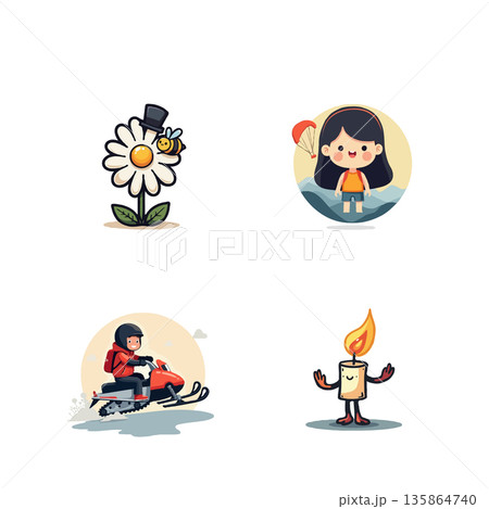 Charming set of cartoon characters, perfect for adding a playful touch to any project. Vector illustration. 135864740