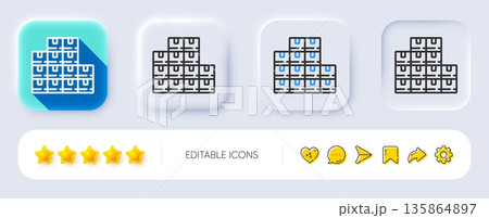 Wholesale inventory line icon. Neumorphic, Flat shadow, 3d buttons. Warehouse boxes sign. Logistic goods symbol. Line wholesale inventory icon. Social media icons. Vector 135864897