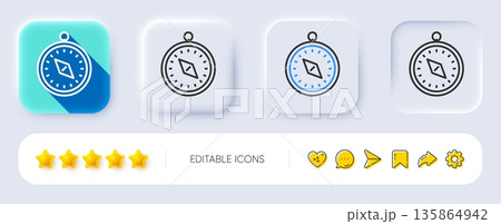 Travel compass line icon. Neumorphic, Flat shadow, 3d buttons. Trip sign. Holidays symbol. Line travel compass icon. Social media icons. Vector Travel compass line icon. Neumorphic, Flat shadow, 3d buttons. Trip sign. Holidays symbol. Line travel compass icon. Social media icons. Vector 135864942
