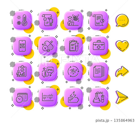 Battery, Info and Medical analyzes line icons. App 3d buttons. Social media comment, share, like icons. Pack of Inspect, Calendar time, Difficult stress icon. Vector Battery, Info and Medical analyzes line icons. App 3d buttons. Social media comment, share, like icons. Pack of Inspect, Calendar time, Difficult stress icon. Vector 135864963