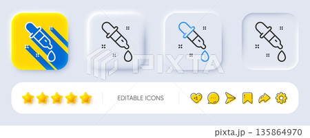 Chemistry pipette line icon. Neumorphic, Flat shadow, 3d buttons. Laboratory sign. Analysis lab symbol. Line chemistry pipette icon. Social media icons. Vector 135864970