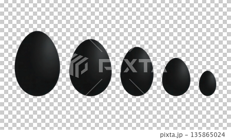 Black decorative eggs arranged in a gradient from large to small, showcasing a modern design suitable for Easter celebrations and seasonal decor. Isolated on transparent background. 135865024