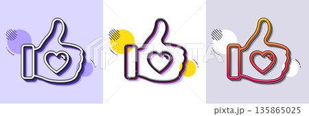 Like hand line icon. Halftone dotted pattern. Gradient icon with grain shadow. Thumbs up finger sign. Brand ambassador gesture symbol. Line like hand icon. Various designs. Vector 135865025
