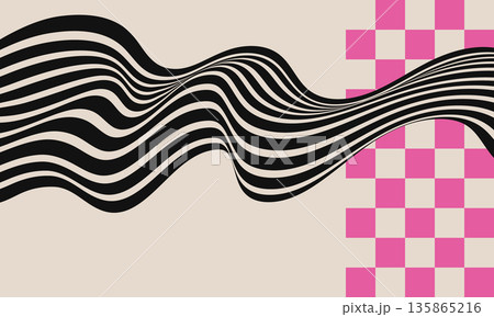 Abstract black and white wave illusion, modern minimalist vector design for posters and mockups. Abstract black and white wave illusion, modern minimalist vector design for posters and mockups. 135865216