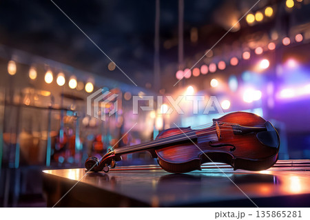 舞台に置かれた静かなバイオリンの余韻 舞台に置かれた静かなバイオリンの余韻 135865281