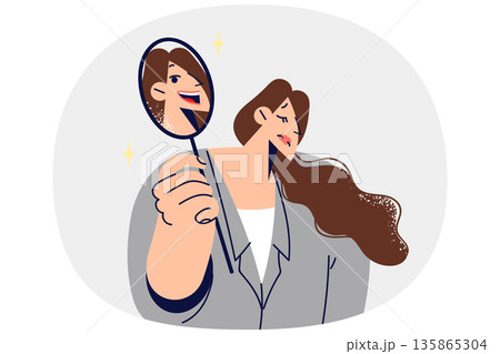 Girl with bipolar disorder removes happy mask from face and feels depressed or emotionally exhausted Girl with bipolar disorder removes happy mask from face and feels depressed or emotionally exhausted 135865304