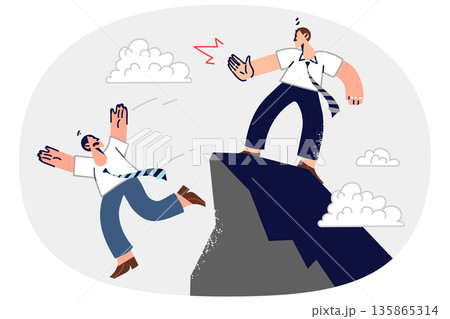 Business betrayal from vile partner who pushed colleague off cliff to get rid of competitor Business betrayal from vile partner who pushed colleague off cliff to get rid of competitor 135865314
