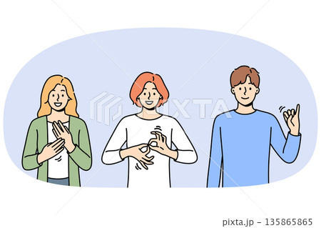Deaf and mute people use sign language to communicate by making different gestures 135865865