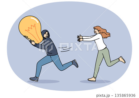 Man runs away with stolen idea and holds light bulb, to hide from woman accuses robber of plagiarism 135865936