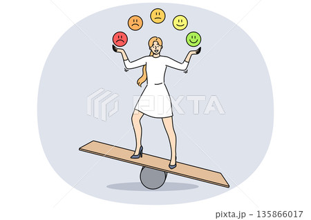 Woman balances and demonstrates power of self-cantation to achieve emotional health Woman balances and demonstrates power of self-cantation to achieve emotional health 135866017