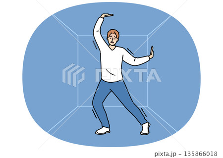 Man suffering from claustrophobia experiences shock when finds himself in confined space Man suffering from claustrophobia experiences shock when finds himself in confined space 135866018