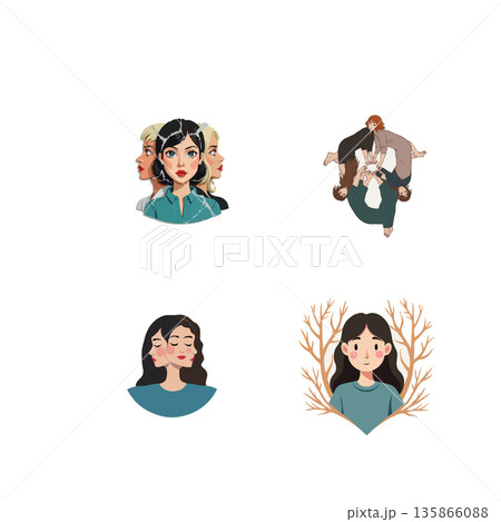 Set of vector icons representing fire, fridge, music listening, and a locked diary. Colorful and modern design. Set of vector icons representing fire, fridge, music listening, and a locked diary. Colorful and modern design. 135866088