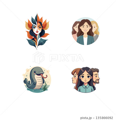 Collection of cartoon illustrations featuring a boy with different expressions, a document holding a phone, and a scorpion. 135866092