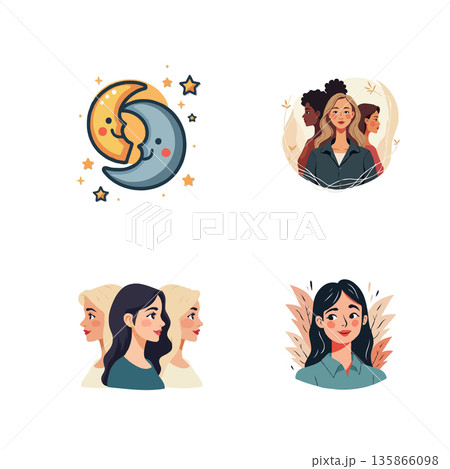 Adorable cartoon illustrations featuring a cozy sweater, a sweet bear, a lush tree, and a cheerful worm. 135866098