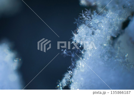 Snowflake closeup, snowfall. Winter nature background 135866187