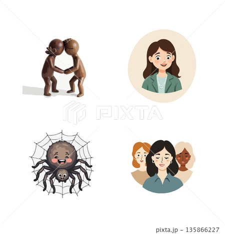 A collection of four adorable icons featuring a flower box, a safe, a hamster holding a nut, and a hand presenting a gear with a dollar sign. 135866227
