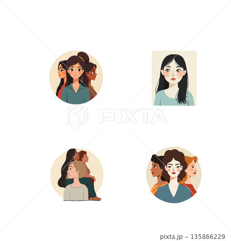 Collection of charming cartoon illustrations featuring coffee, a boy with ice cream, a child with flowers, and water bottles. Collection of charming cartoon illustrations featuring coffee, a boy with ice cream, a child with flowers, and water bottles. 135866229