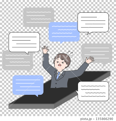 たくさんの情報に溺れる男性のイラスト たくさんの情報に溺れる男性のイラスト 135866290