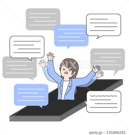 情報の海に溺れるビジネスマン女性のイラスト 135866291