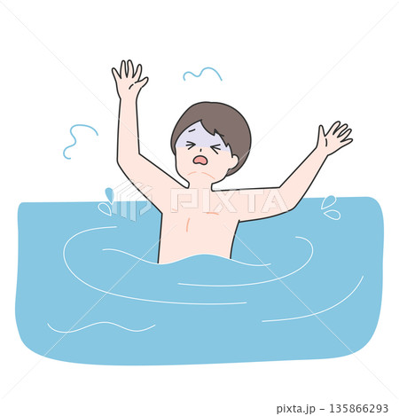 海で溺れる男性のイラスト 135866293