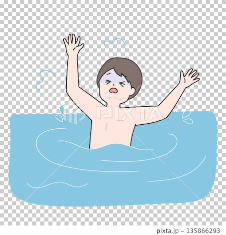 海で溺れる男性のイラスト 135866293