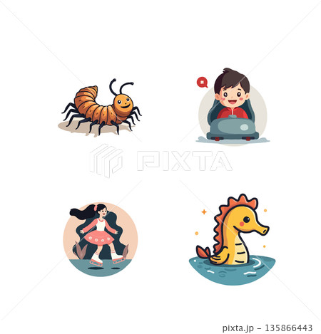 Collection of vector icons featuring coffee brewing, a cozy house, and a vibrant market scene. Modern and clean design. 135866443