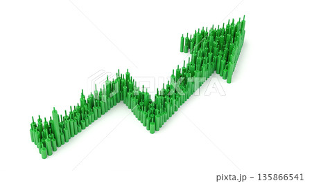 Green financial growth arrow made of trading candlesticks pointing up white background stock market profit success investment rising trend economy wealth Green financial growth arrow made of trading candlesticks pointing up white background stock market profit success investment rising trend economy wealth 135866541