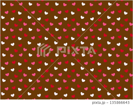 ハートを散りばめた背景イラスト チョコレート色 ハートを散りばめた背景イラスト チョコレート色 135866643