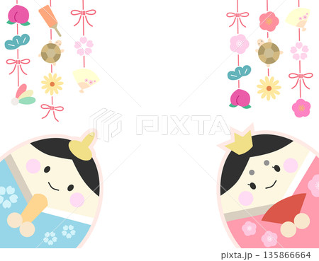 雛人形とひな飾り かわいい春らしい枠 2 雛人形とひな飾り かわいい春らしい枠 2 135866664