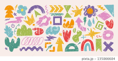 Hand drawn abstract shapes and doodles for kids design Hand drawn abstract shapes and doodles for kids design 135866684