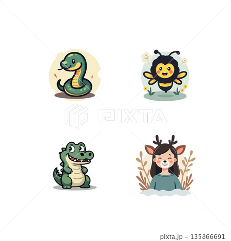 Cute cartoon illustrations featuring a house, rock, person with helmet, and flowers in a vase. Ideal for various creative projects. Cute cartoon illustrations featuring a house, rock, person with helmet, and flowers in a vase. Ideal for various creative projects. 135866691