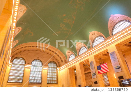 Famous zodiac constellation ceiling artwork in Grand Central Terminal, New York, USA. August 24, 2025 135866739