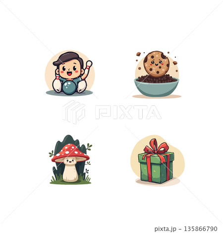 Collection of adorable cartoon illustrations featuring a girl with a dog, autism awareness, coffee cups, and a nasal spray. Collection of adorable cartoon illustrations featuring a girl with a dog, autism awareness, coffee cups, and a nasal spray. 135866790