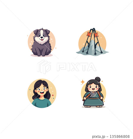 Collection of pixel art icons featuring a dragon, cookies, a welder, and a smart watch. 135866808