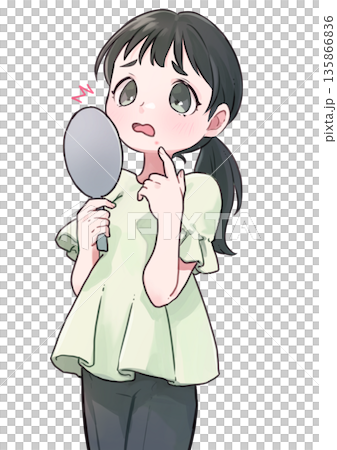 Deformed illustration of a woman suffering from rough skin_acne 135866836
