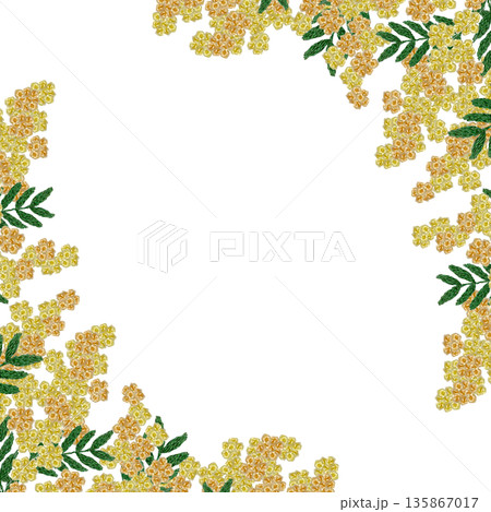 【ミモザのフレーム】手刺繍イラスト素材 【ミモザのフレーム】手刺繍イラスト素材 135867017