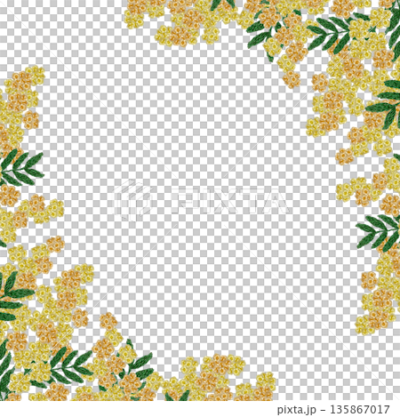 【ミモザのフレーム】手刺繍イラスト素材 【ミモザのフレーム】手刺繍イラスト素材 135867017