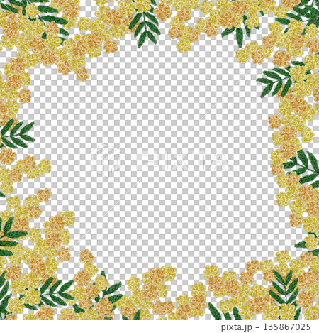 [Mimosa frame] Hand embroidery illustration material 135867025