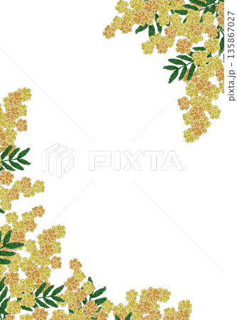 【ミモザのフレーム】手刺繍イラスト素材 135867027