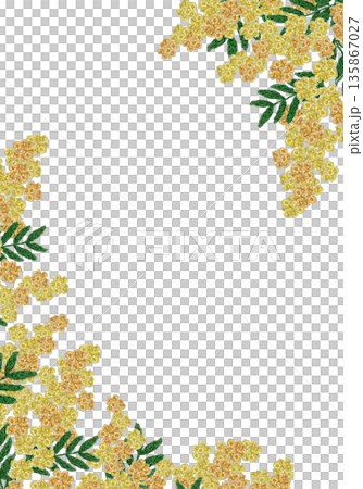 【ミモザのフレーム】手刺繍イラスト素材 135867027