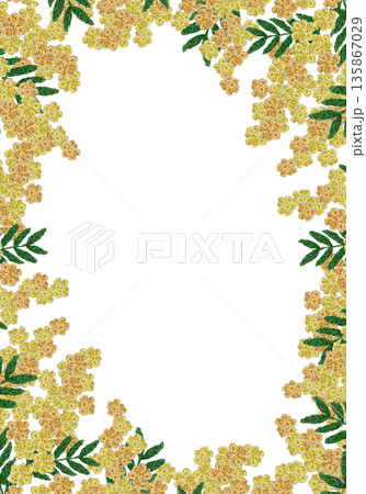 【ミモザのフレーム】手刺繍イラスト素材 【ミモザのフレーム】手刺繍イラスト素材 135867029