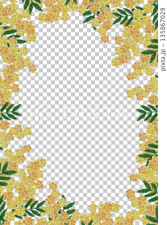 【ミモザのフレーム】手刺繍イラスト素材 【ミモザのフレーム】手刺繍イラスト素材 135867029