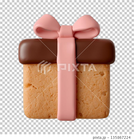 情人節禮物造型糖霜餅乾 | 逼真的甜點插畫，扁平粉紅色 x 巧克力 135867224